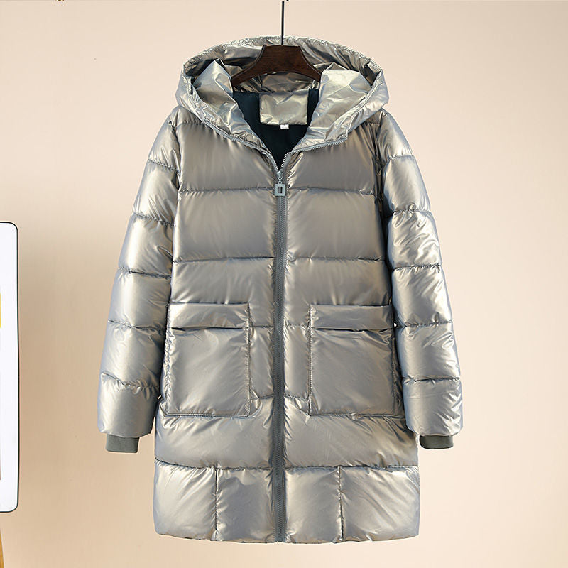 Glossy Mid-length Down Padded Jacket Women Look Thin