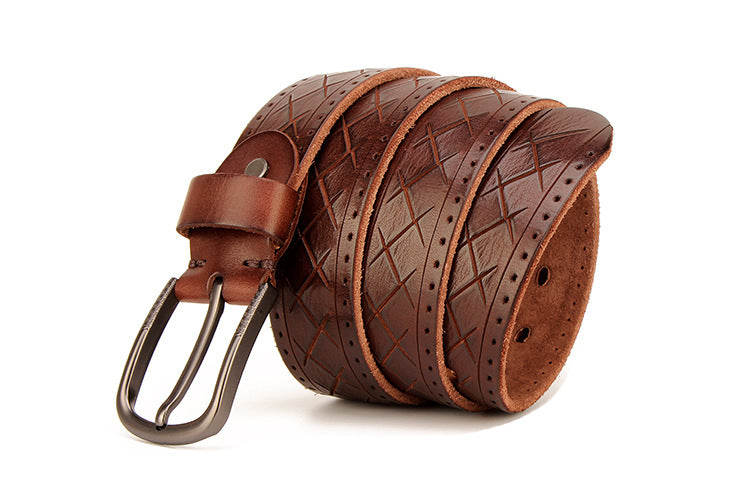 Men's leather pin buckle head leather