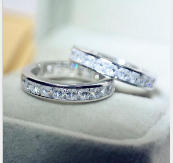Fashion Platinum Platinum Couples Diamond Rings Square Diamonds Full Circle Diamond White Copper Ring