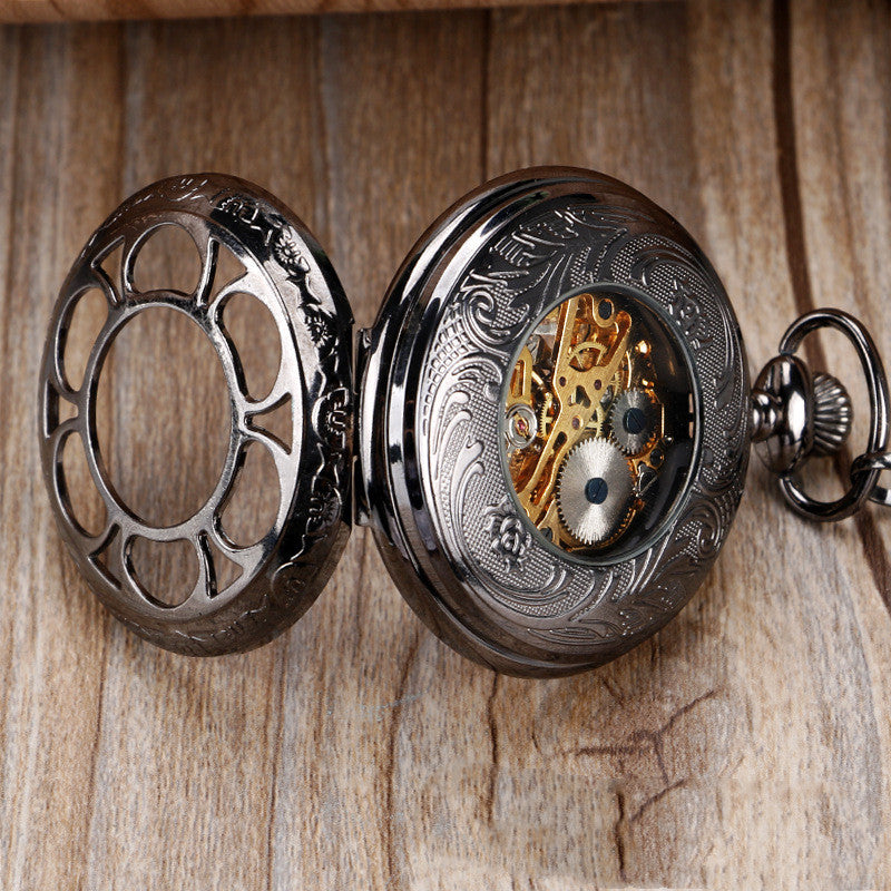 Hollow five-petal flower tungsten steel pocket watch