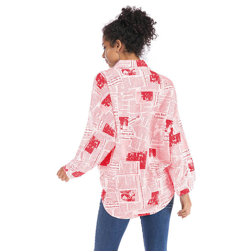 English letter printed newspaper shirt