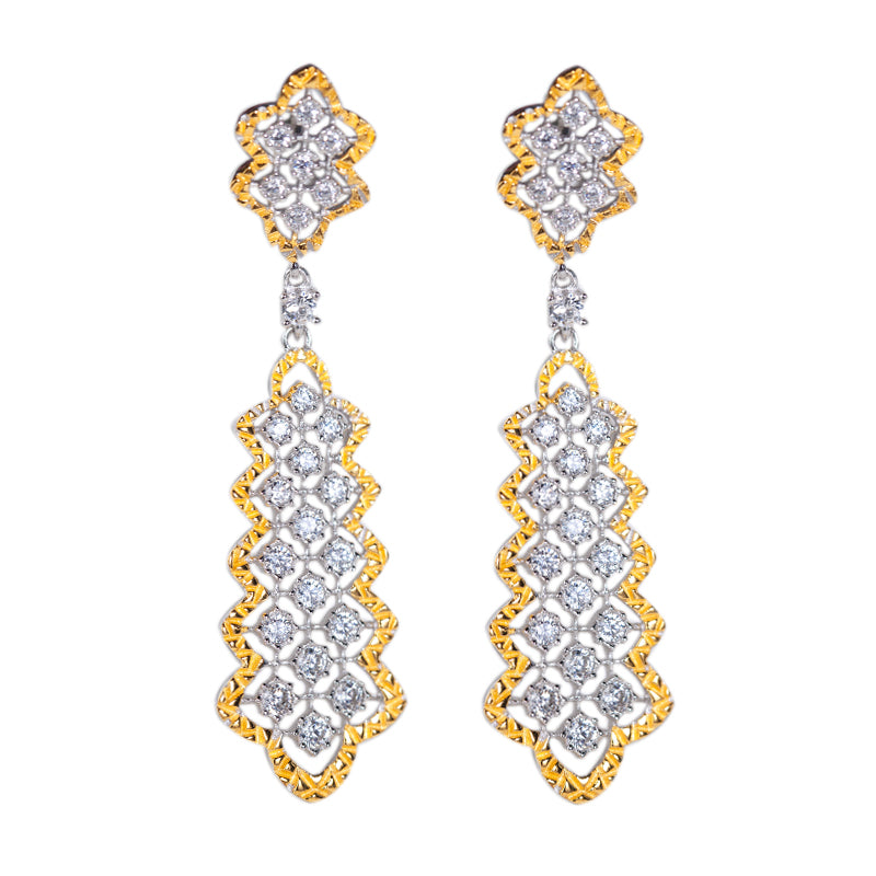 Gold Plated Micro Zirconia Lace Earrings In S925 Silver