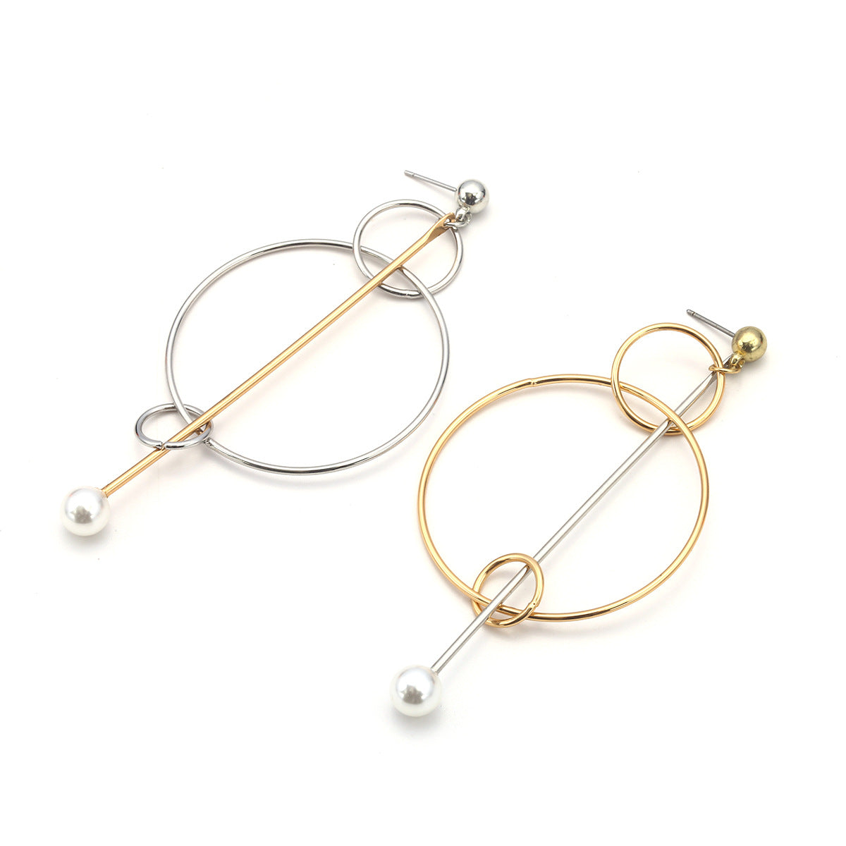 European And American Cross Border Fashion Accessories Personality Exaggerated Tide Models Creative Earrings Gold And Silver Mix Geometric Elements Earrings