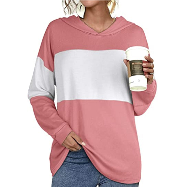 Style Hit Color Hooded Long-sleeved Casual Sweater Women