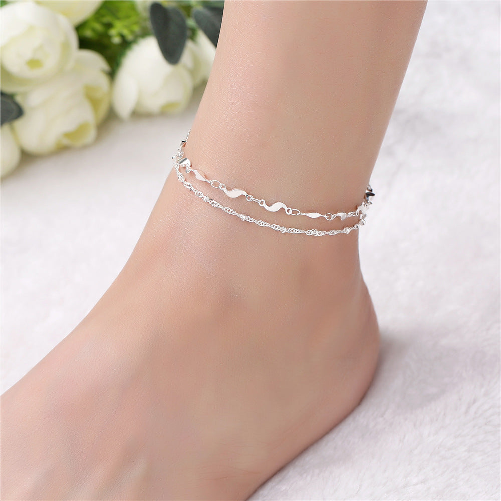 Ladies Round Beads Wave Multilayer Anklet
