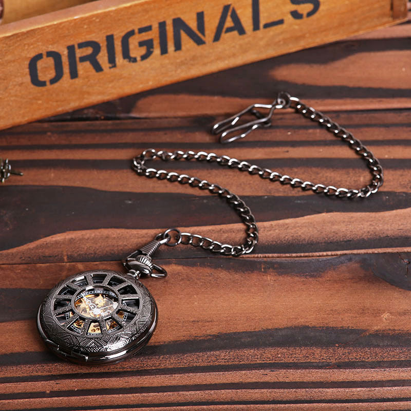 Nostalgic Hollow Wheel Shape Roman Digital Mechanical Pocket Watch