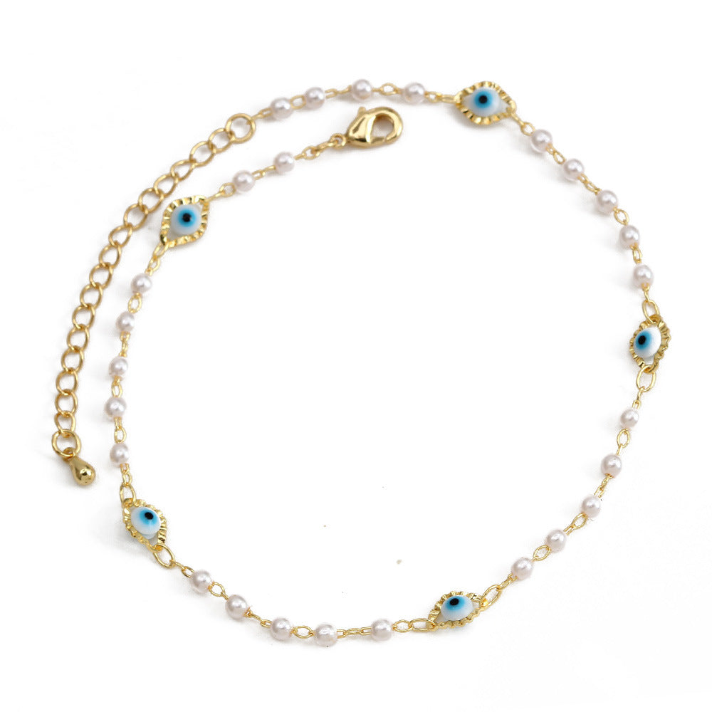 Europe And America Drip Oil Eye Pearl Anklet Women's Fashion