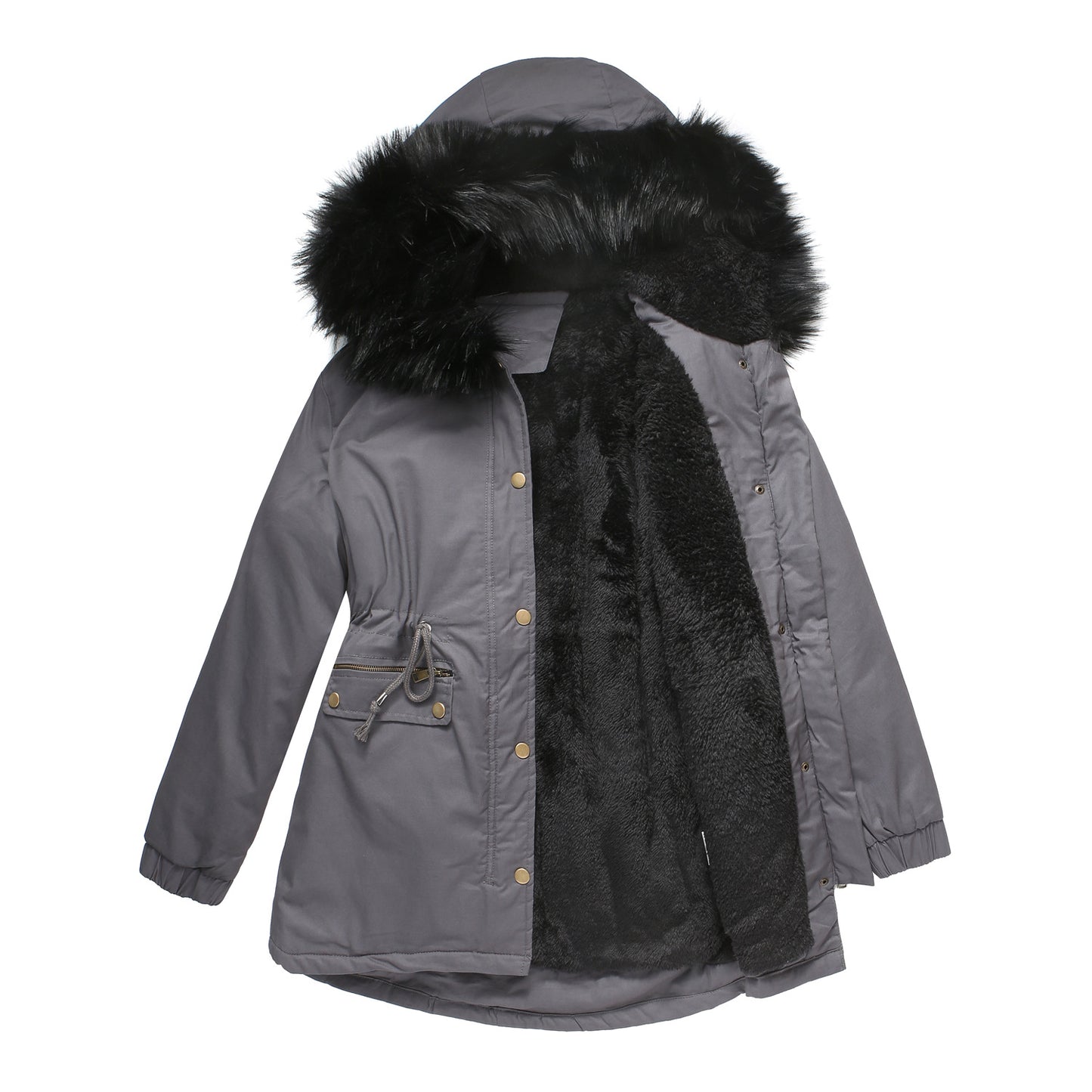 Hooded Warm Jacket With Fur Collar Loose Cotton