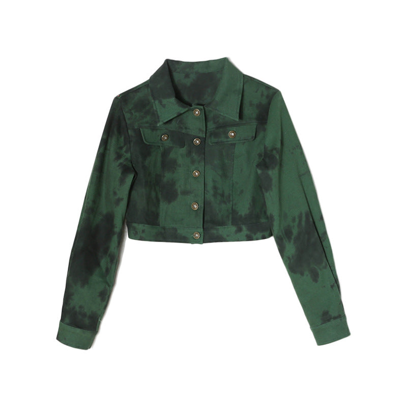 Fashion New Green Tie-dye Short Frock Coat