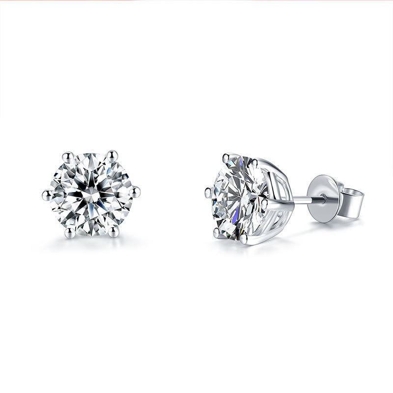 Moissan Diamond Earrings 925 Silver 1 Carat D Color 6 Prongs