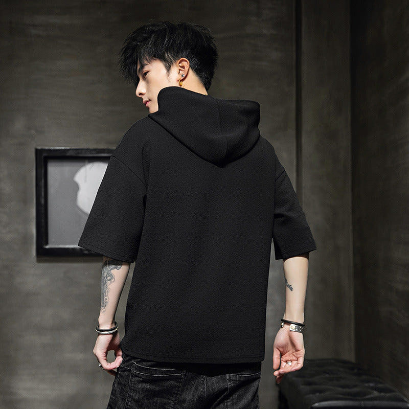 Casual hooded crew neck half-sleeved sweater