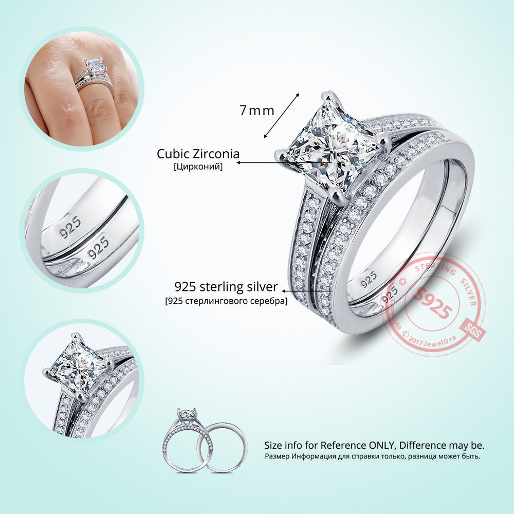 Hearts and Arrows Silver Diamond Ring European and American fashion zircon zircon couple engagement ring sets of rings