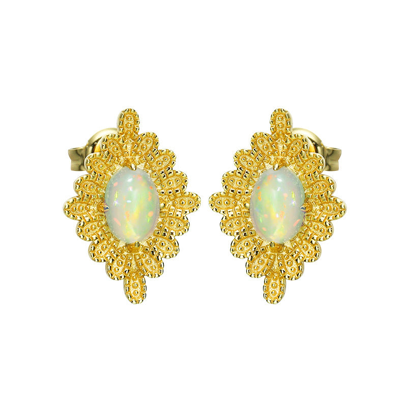 Vintage  Natural Opal Earrings 925 Silver