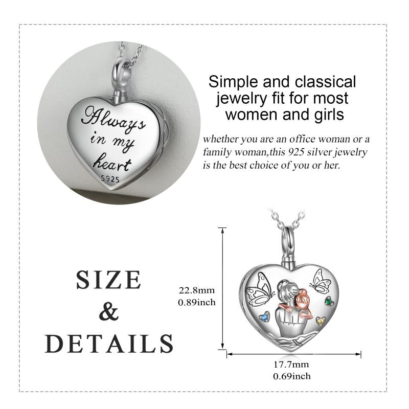 Mother Daughter Necklace sterling silver Love Heart Cremation Urn for Human Ashes Memory Pendant necklace Jewelry