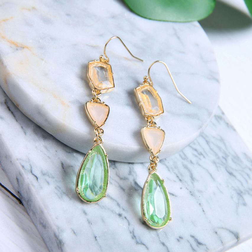 Alloy gemstone crystal drop ladies earrings simple wild European and American fashion cross-border jewelry