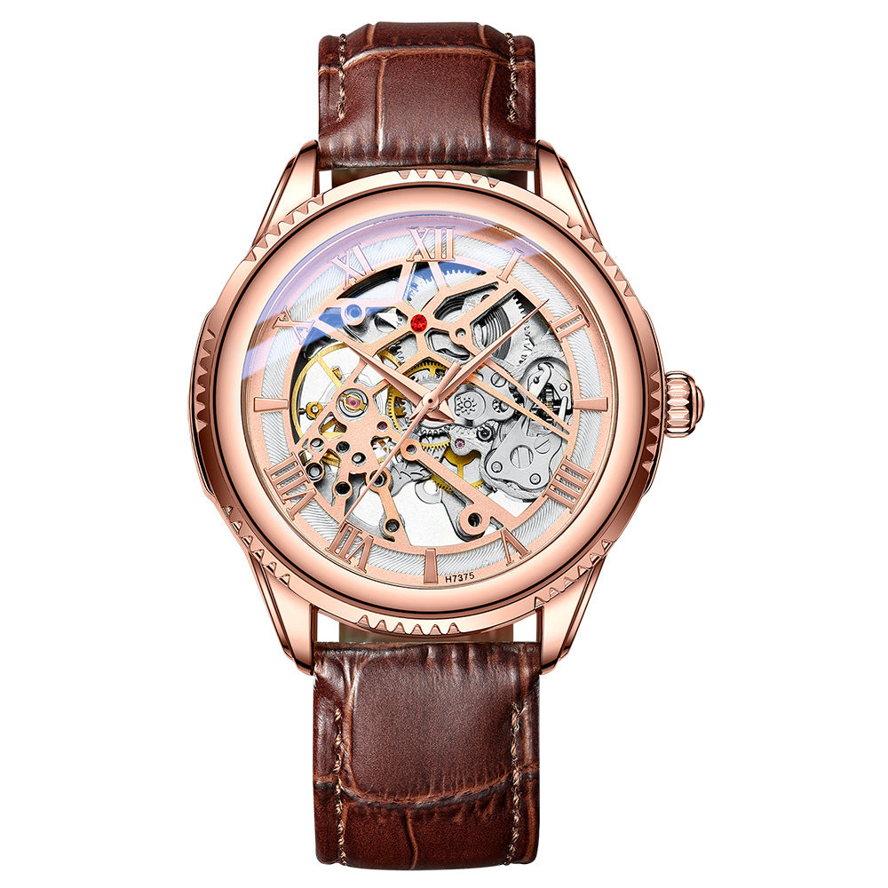 Automatic Mechanical  Leather Hollow Men's Watch Simple Waterproof