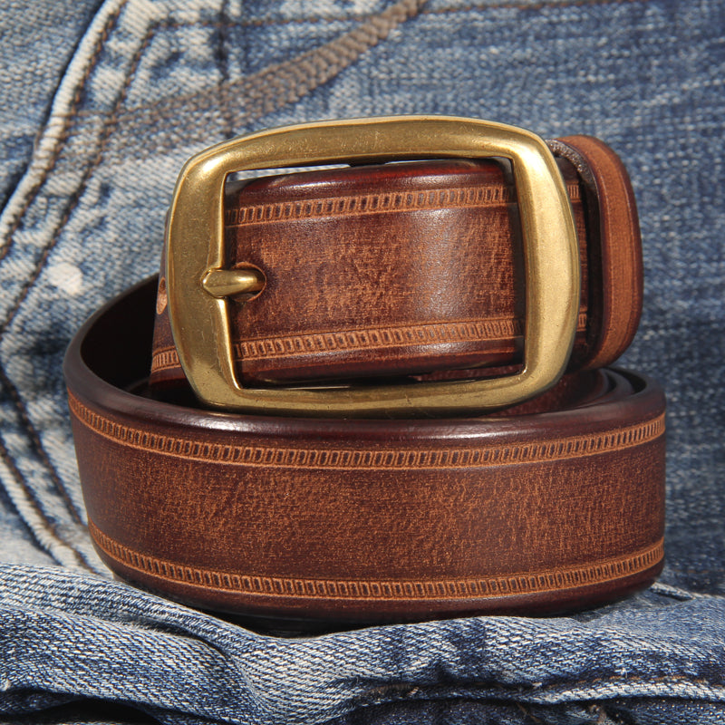 Men's Vintage Cowhide Pin Buckle Leather Men's Jeans Belt