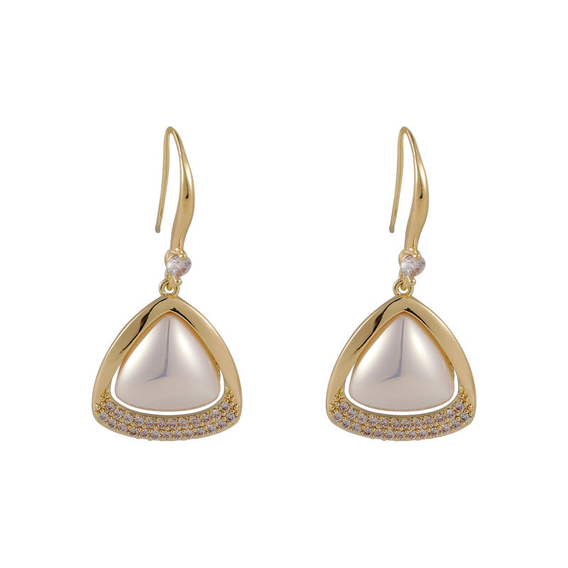 Sparkling Diamond Triangle Pearl Earrings