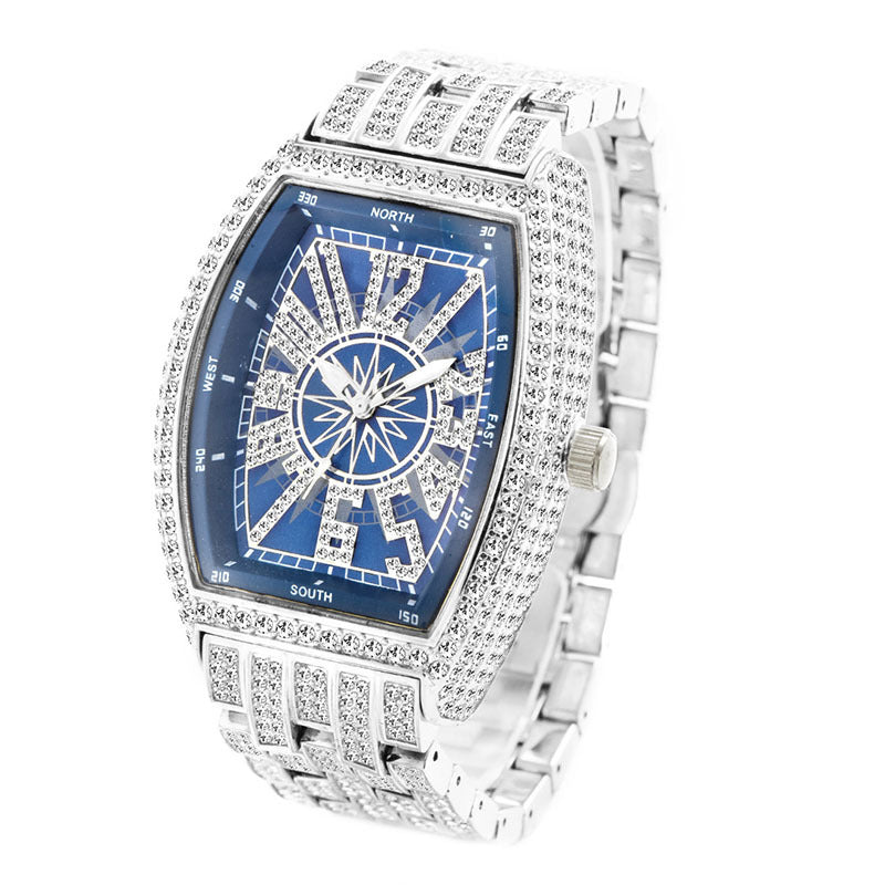 Fashion Personality Full Diamond Barrel Digital Men's Watch