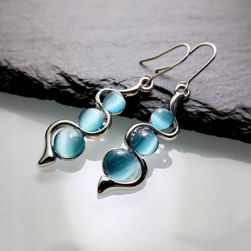 Hylan Cat's Eye Gemstone Wave Earrings