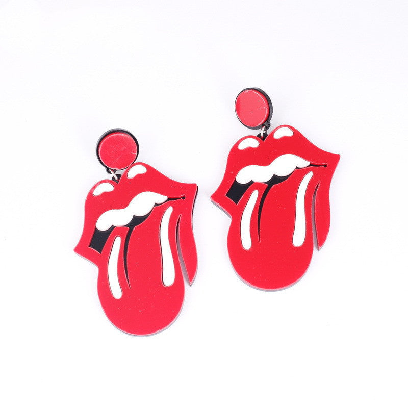 Red Tongue Out Mouth Earrings Studs