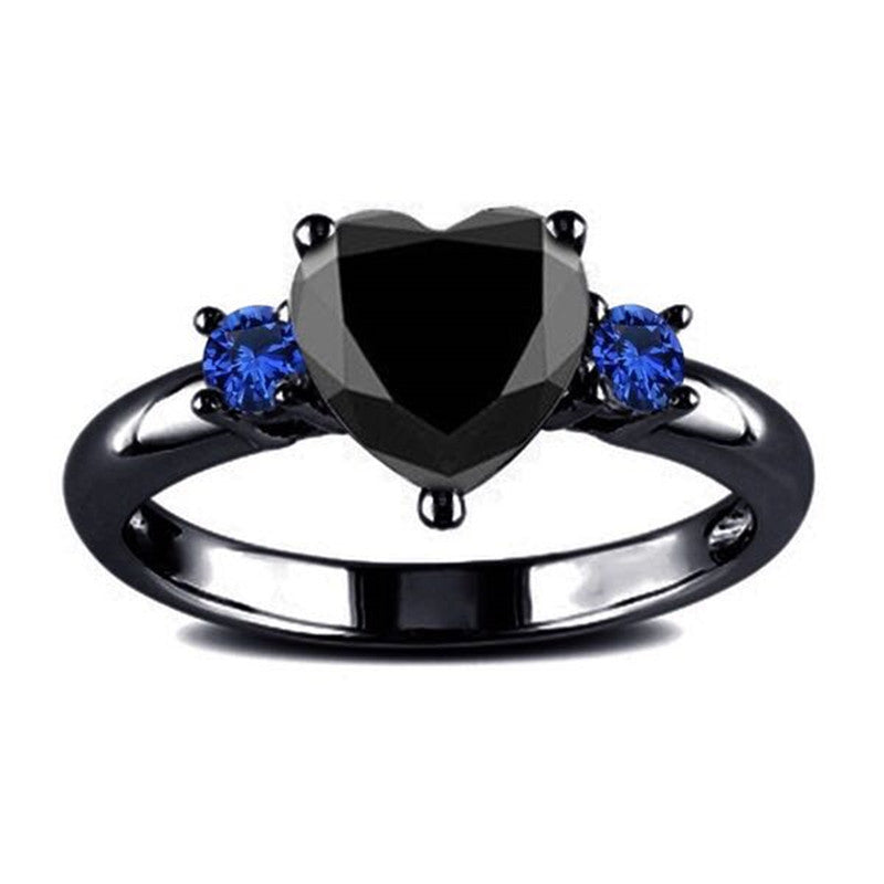 New European and American love shaped ring plated 925 silver black gold black gun color ring engagement jewelry