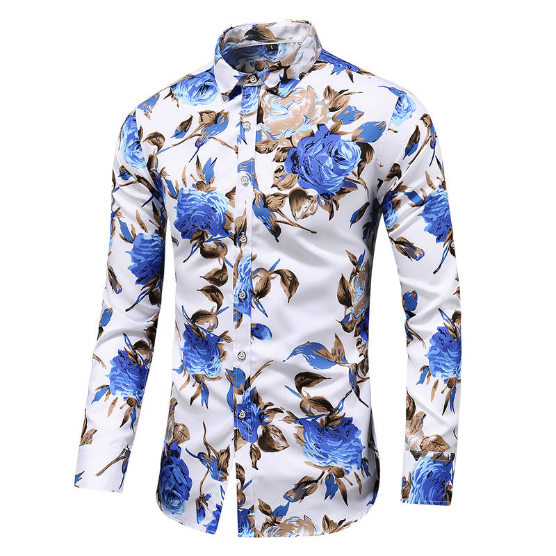 Lapel print long sleeve shirt