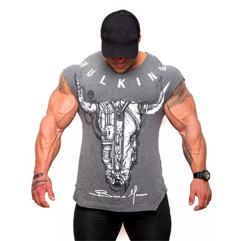 Cotton Round Neck Fitness Sports T-Shirt Men's Outdoor Training Short Sleeves