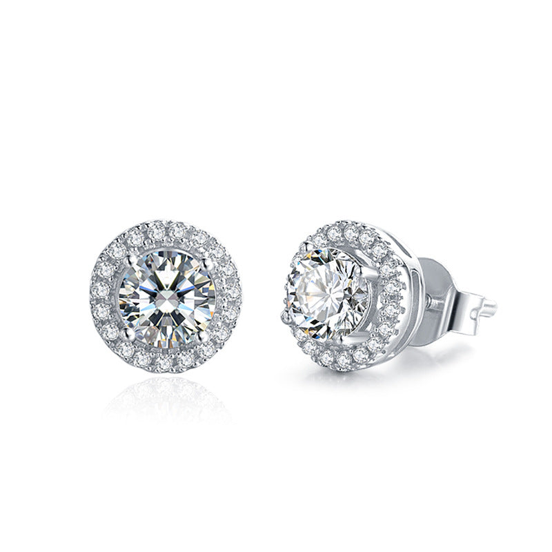 Round Bag Ear Studs Four-claw Moissanite Stud Earrings