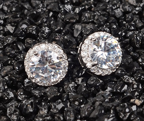 Fashion Women Girl White Rhinestone Crystal Round Metal Silver Zircon Ear Stud Earrings Patry Earring Jewelry