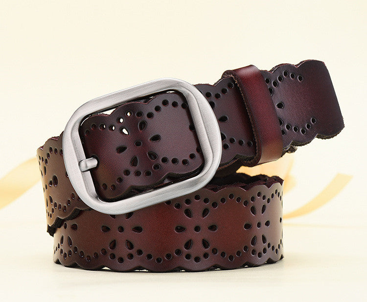 Ladies Wide Genuine Leather Belt Cutout