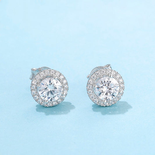 Luxury round bag moissanite silver earrings