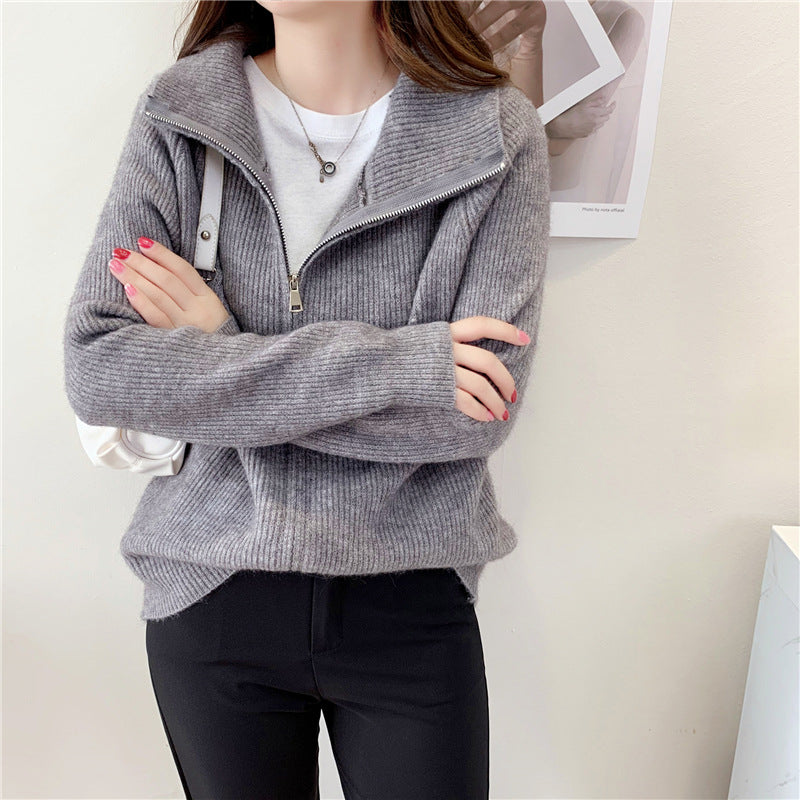 Loose Simple Solid Color Knitted Sweater Jacket Top