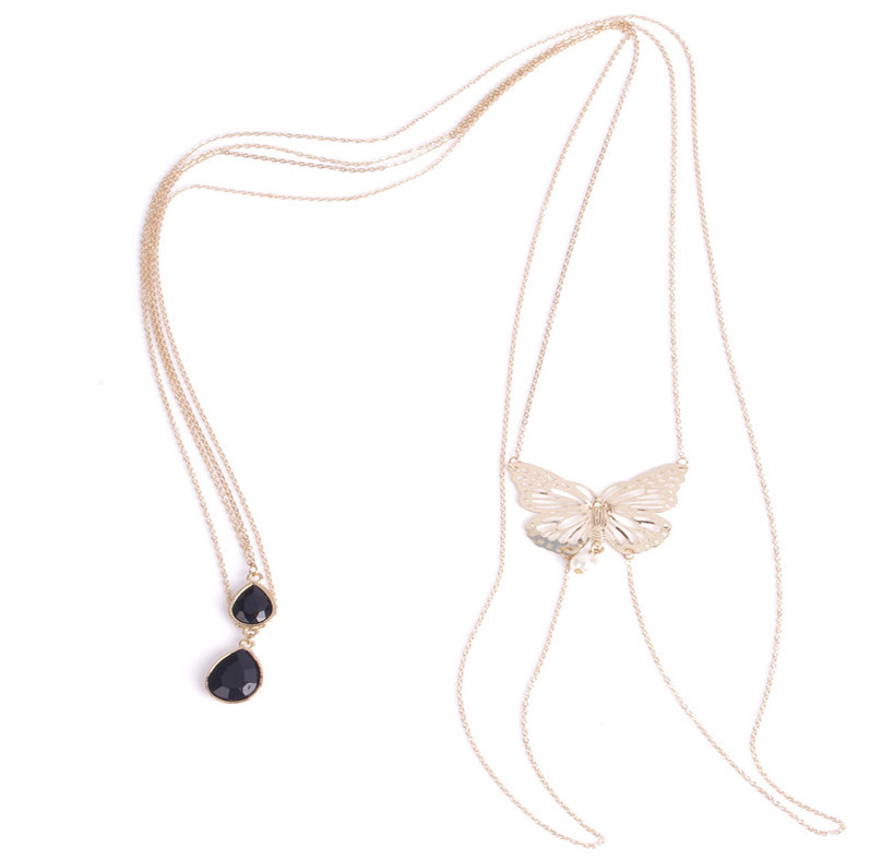 Butterfly pearl drop gem tassel body chain