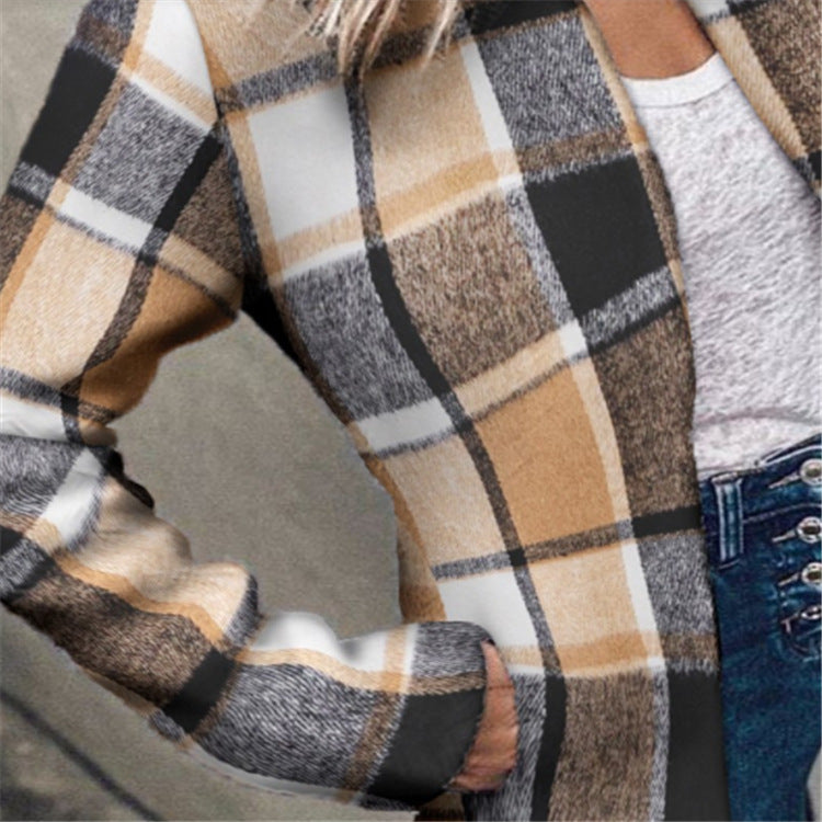 Women's Street Trendy Plaid Slim Coat