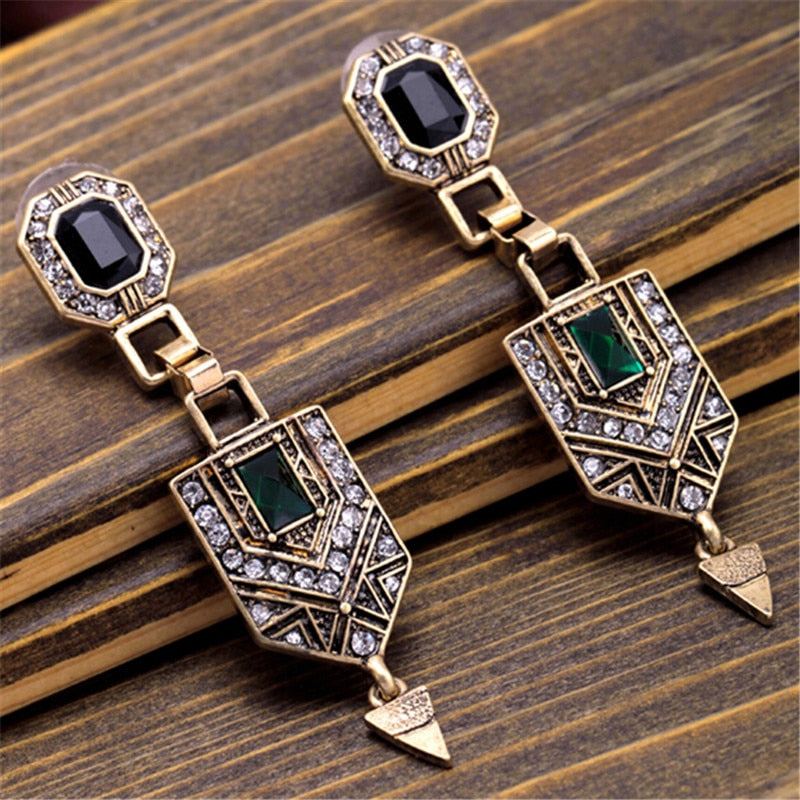 Emerald Crystal Pendant Stud Earrings