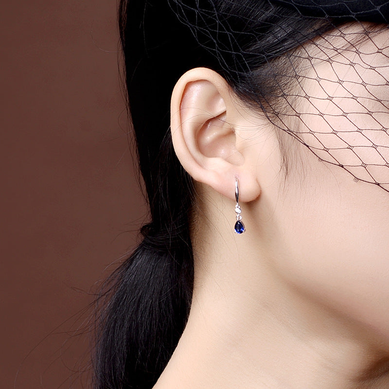 White gold-plated colored imitation sapphire earrings