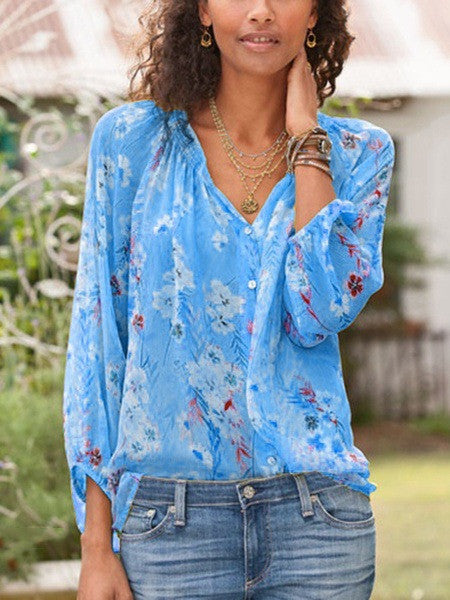 Fashion Women's Loose Printed Stand Collar Shirt