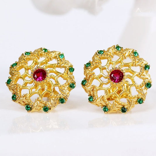 Light Luxury 925 Silver Gold Flower Wheel Earrings