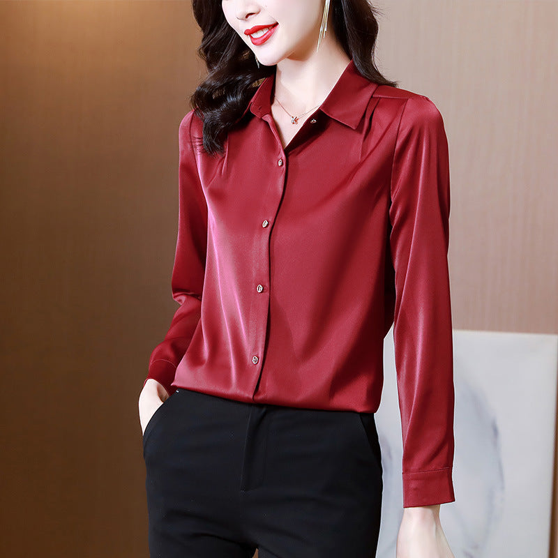 Silk Long-sleeved Shirt Women's Metal Button Temperament Commuter Top