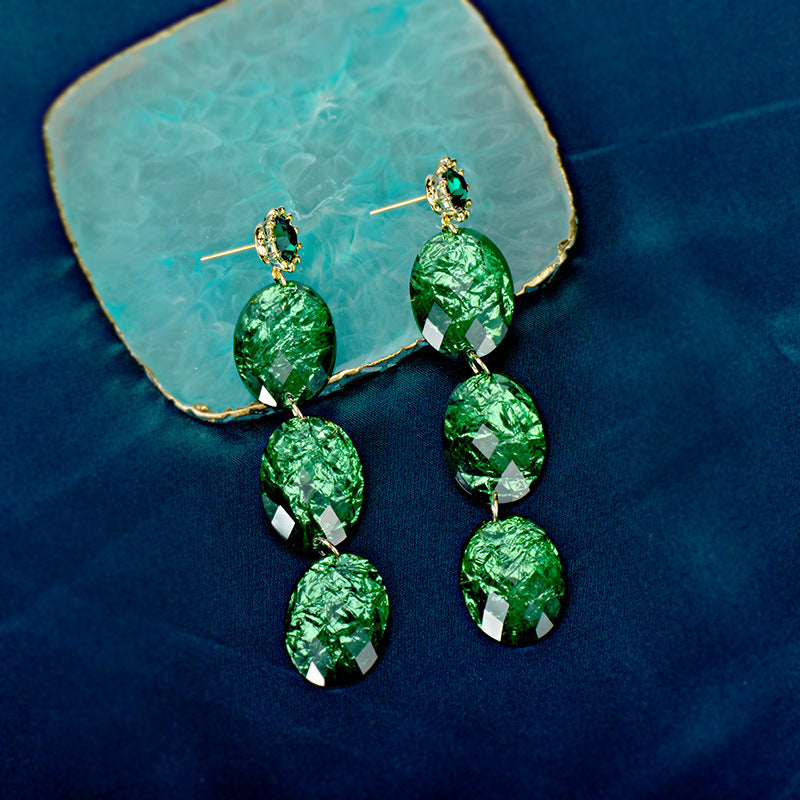 Cross-border Long High-quality Green Acrylic Earrings