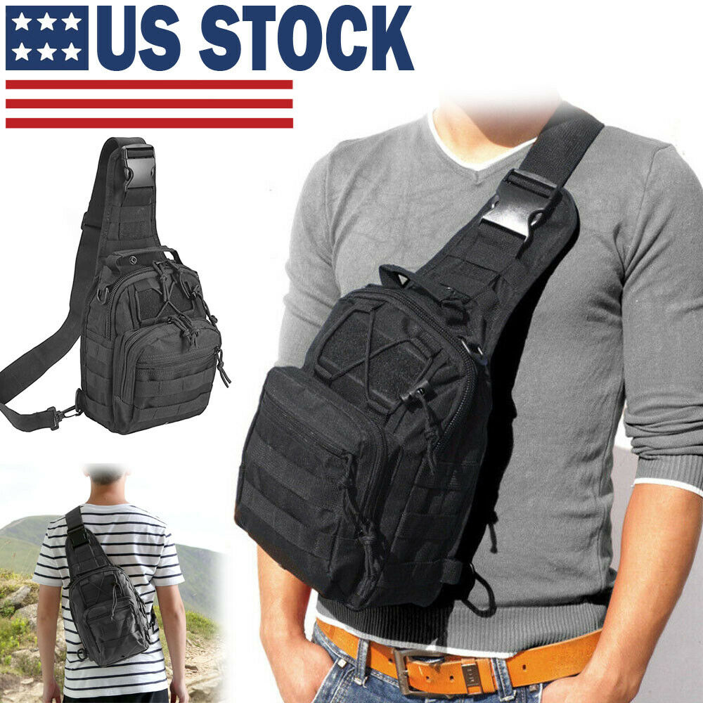 Men Backpack Tactical Sling Bag Chest Shoulder Body Molle Day Pack Pouch Black