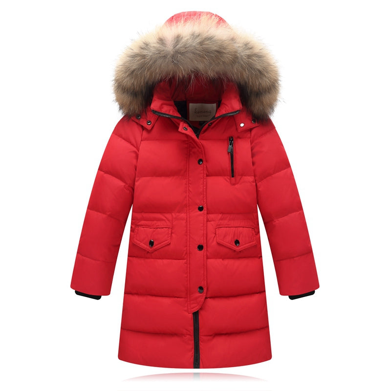 Children's Down Jacket Girls Mid-length Thick Fur Collar Men