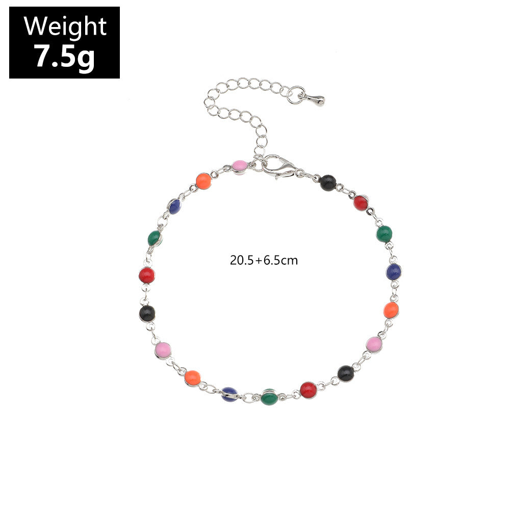 Bohemian Industry Ethnic Style Colored Rice Bead Anklet