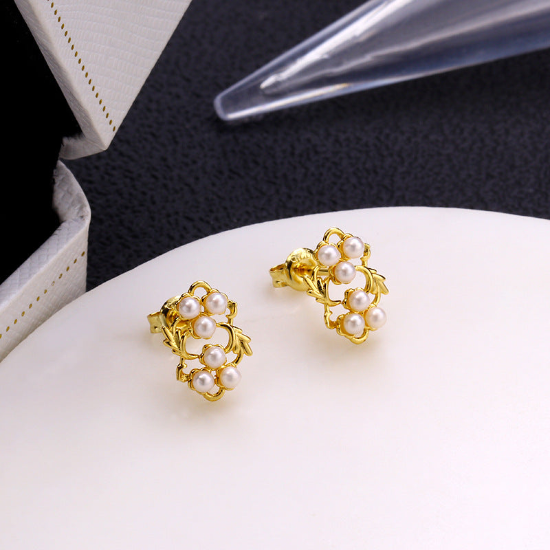 Women's Leaf Flower Pearl Earrings