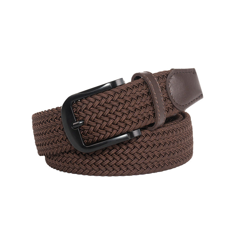 Men's Braided Pure Black Elastic Belt Without Holes