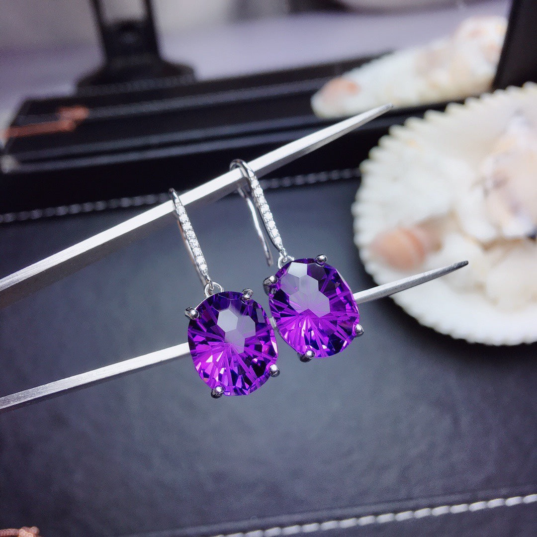 Women's Sterling Silver Inlaid Amethyst Earrings