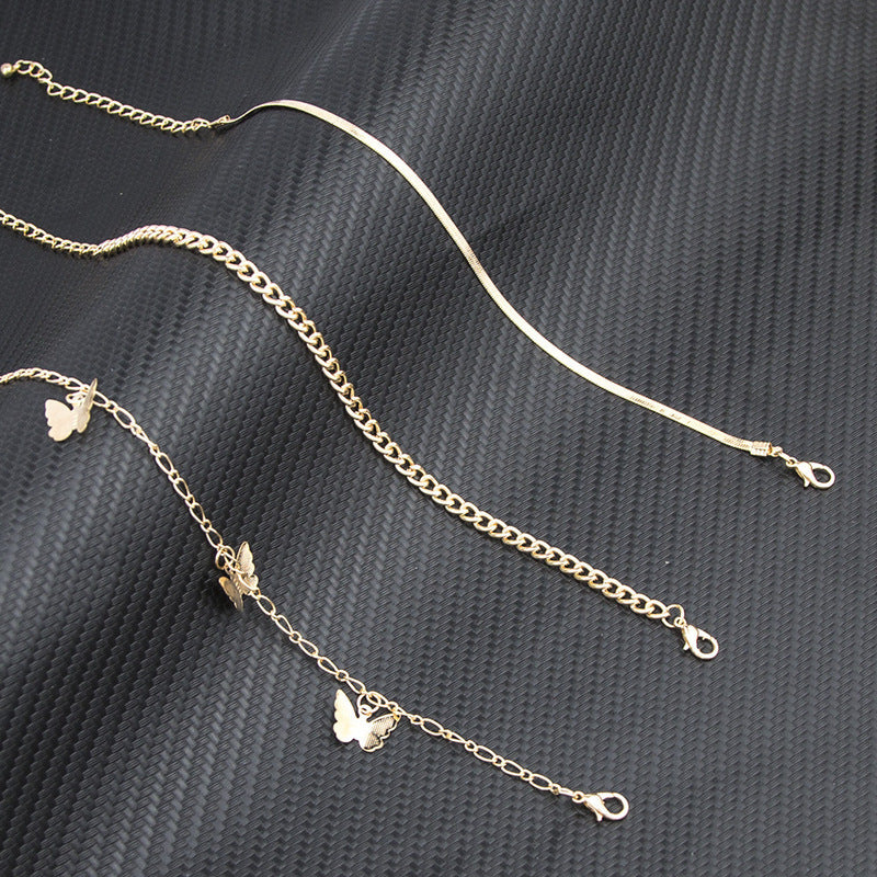 Simple Three-layer Chain Butterfly Pendant Anklet Set
