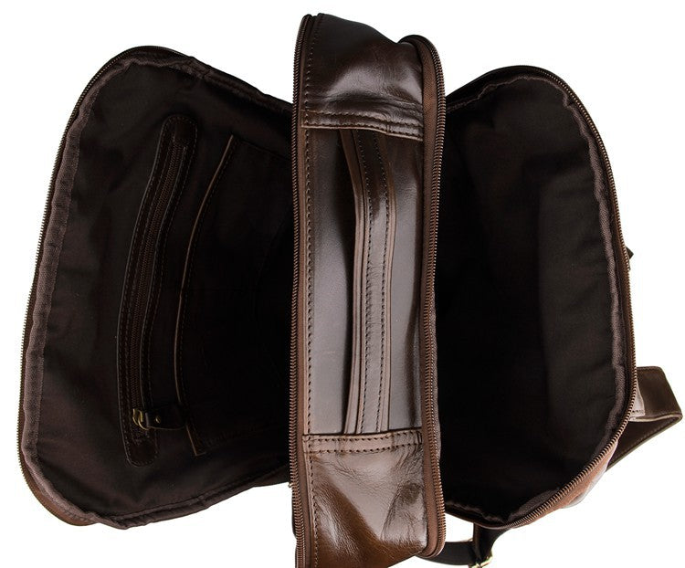 Top layer leather computer backpack