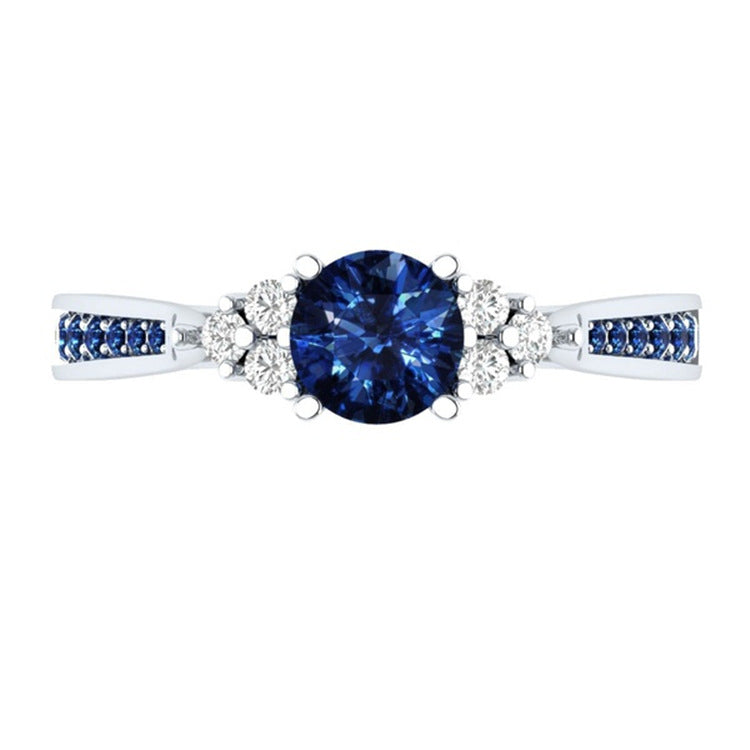 New inlaid sapphire zircon ring European and American hot-plated 925 silver princess engagement ring